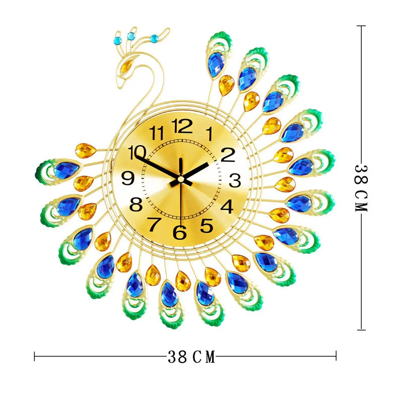 European style peacock wall clock, living room clock, modern decoration, silent wall hanging