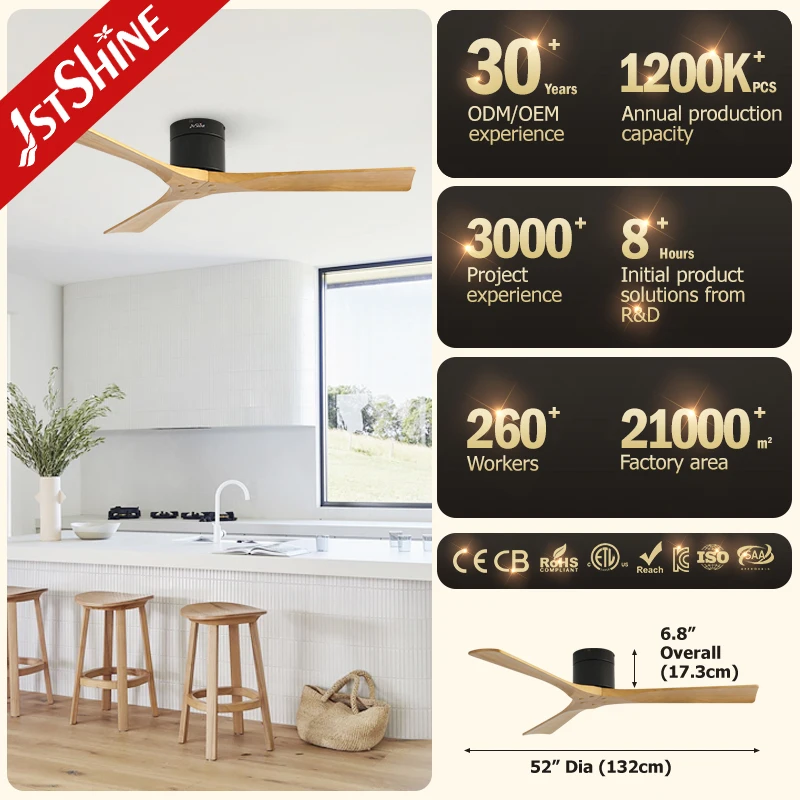 1stshine ceiling fan high quality 3 solid wood blades low profile 5 speeds remote control ceiling fan