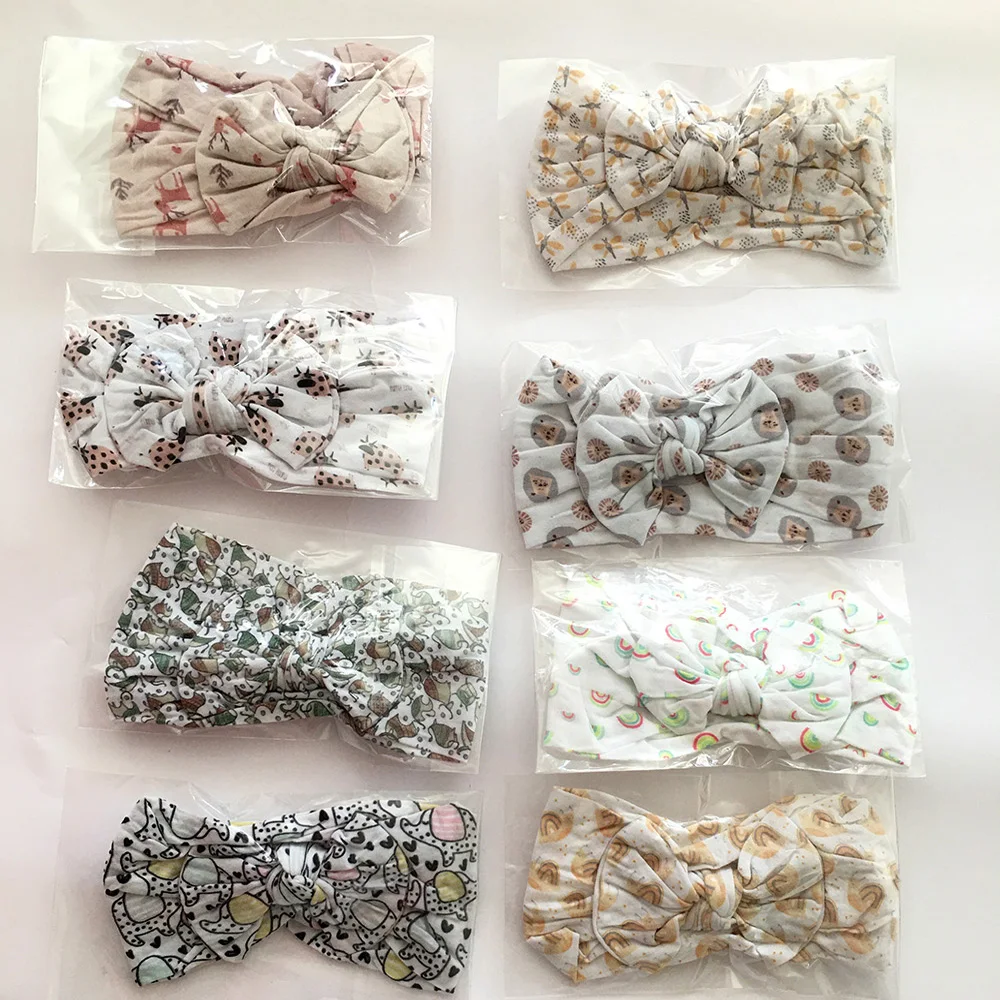 Factory custom made soft cotton baby hat headband knotted hair band flower elastic headband little girl hair accessories
