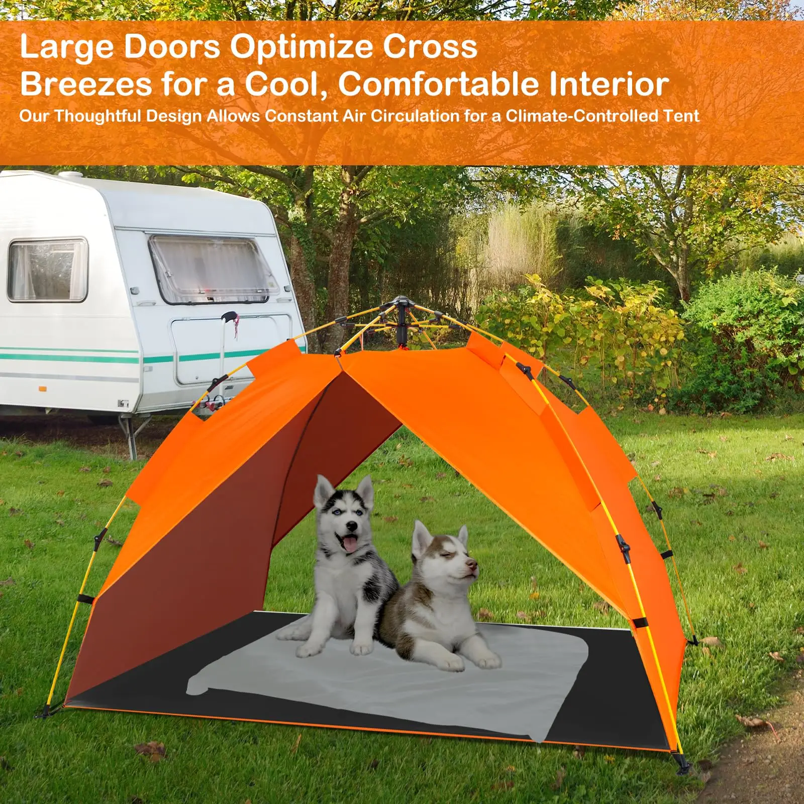 Outdoor Orange Pop up Pet Dog Friendly Canopy Tent Bed Extra Large With Sun Shade Rain Shelter Umbrella for Dogs Outside Camping