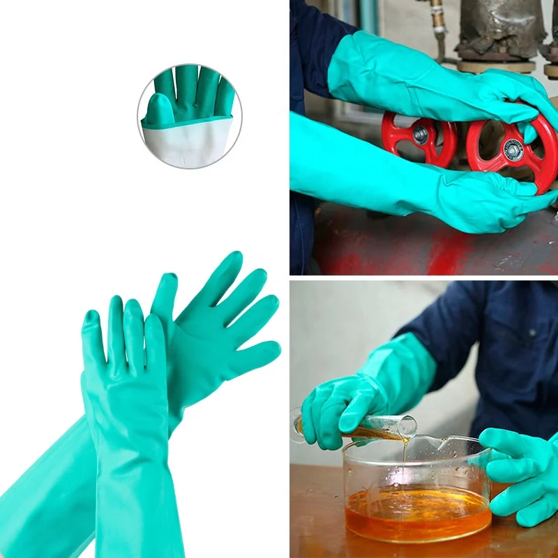 Thick Latex 92600 guantes induatriales Green Nitrile Hand Work Gloves for Industrial