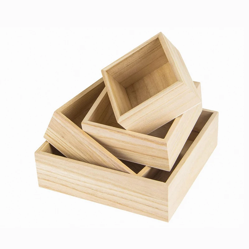 unfinished keepsake box wooden Natural Wood Product Square Wooden Storage Boxes Without cover