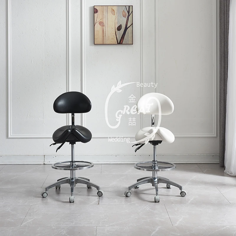 360 Degree Rotation Hair Styling Stool Modern Hydraulic White Beauty Salon Stool With Backrest