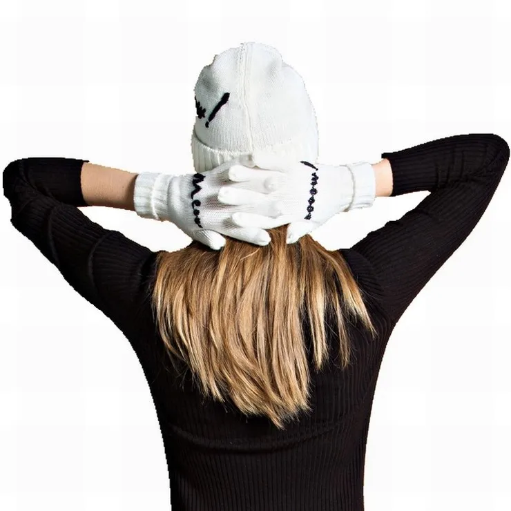 Custom style color  Knitted  winter beanie winter hats gloves sets for women