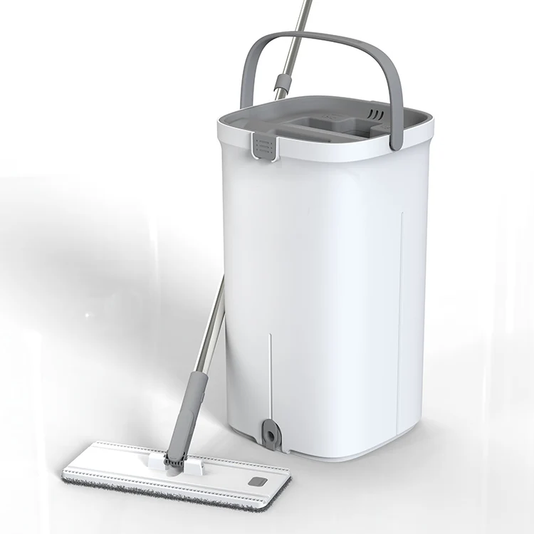 Floor cleaning flat mop with bucket microfiber pad mop squeegee hand free self cleaning mop