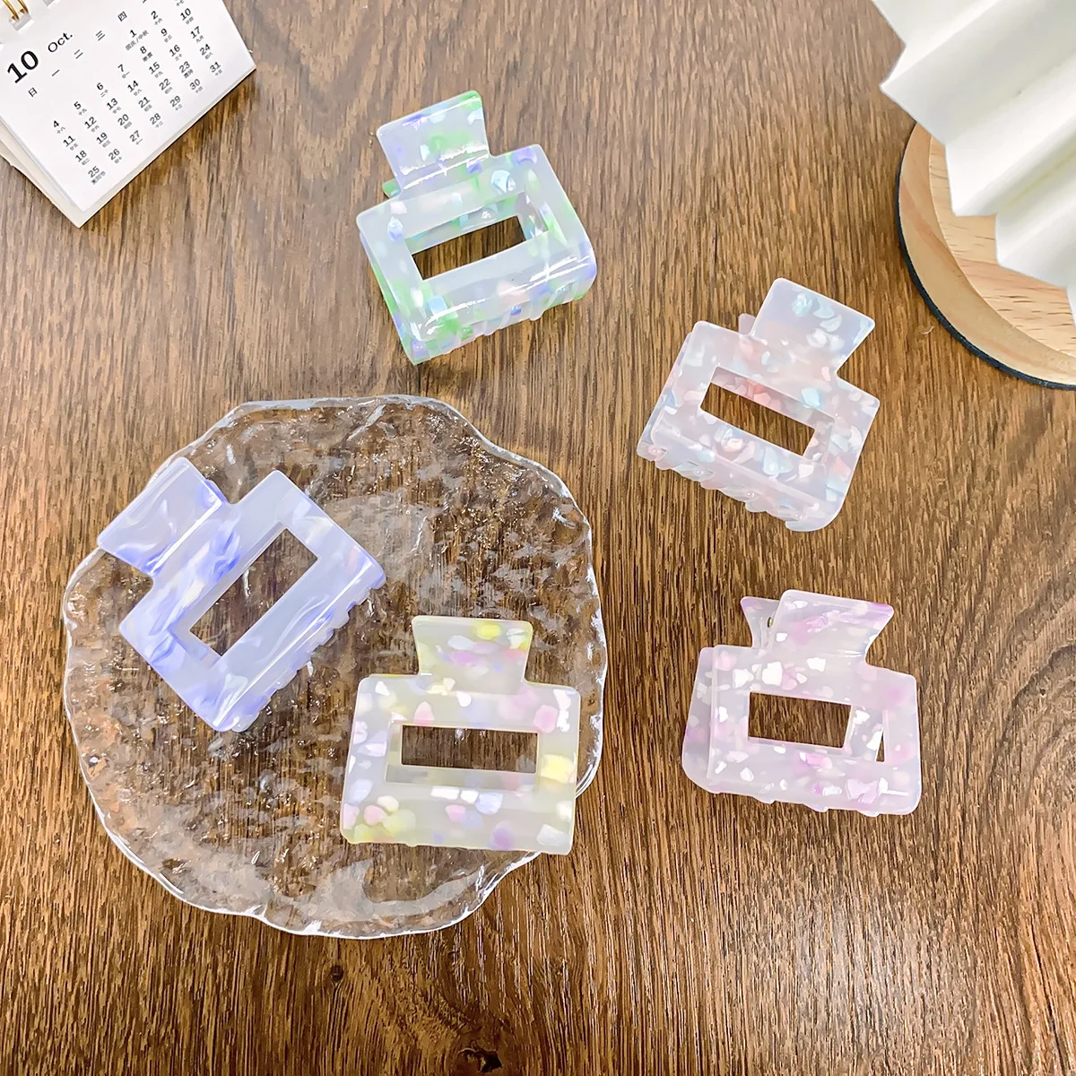 BELLEWORLD Hot selling beautiful butterfly square rectangle hair claws sakura acrylic hair claw clips for women girls