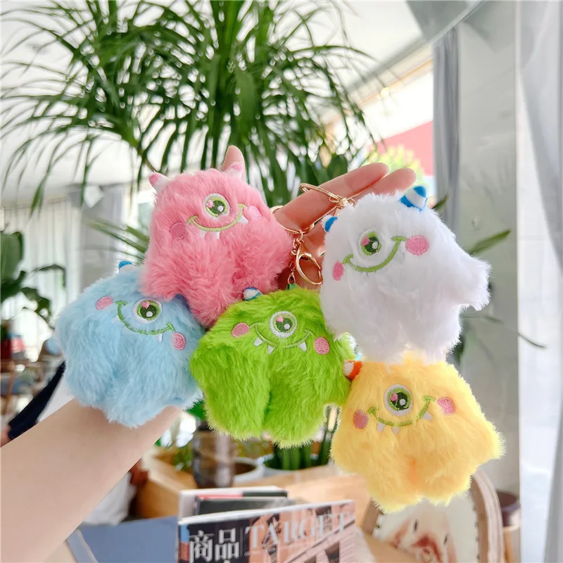 Cartoon cute little monster girl plush keychains toys pendant bag charms pendant kawaii plush doll stuffed animals wholesale