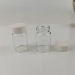 15ml small clear glass pill bottle wide mouth for tablet pharmaceutical round glass amber medicine bottle with black screw lid