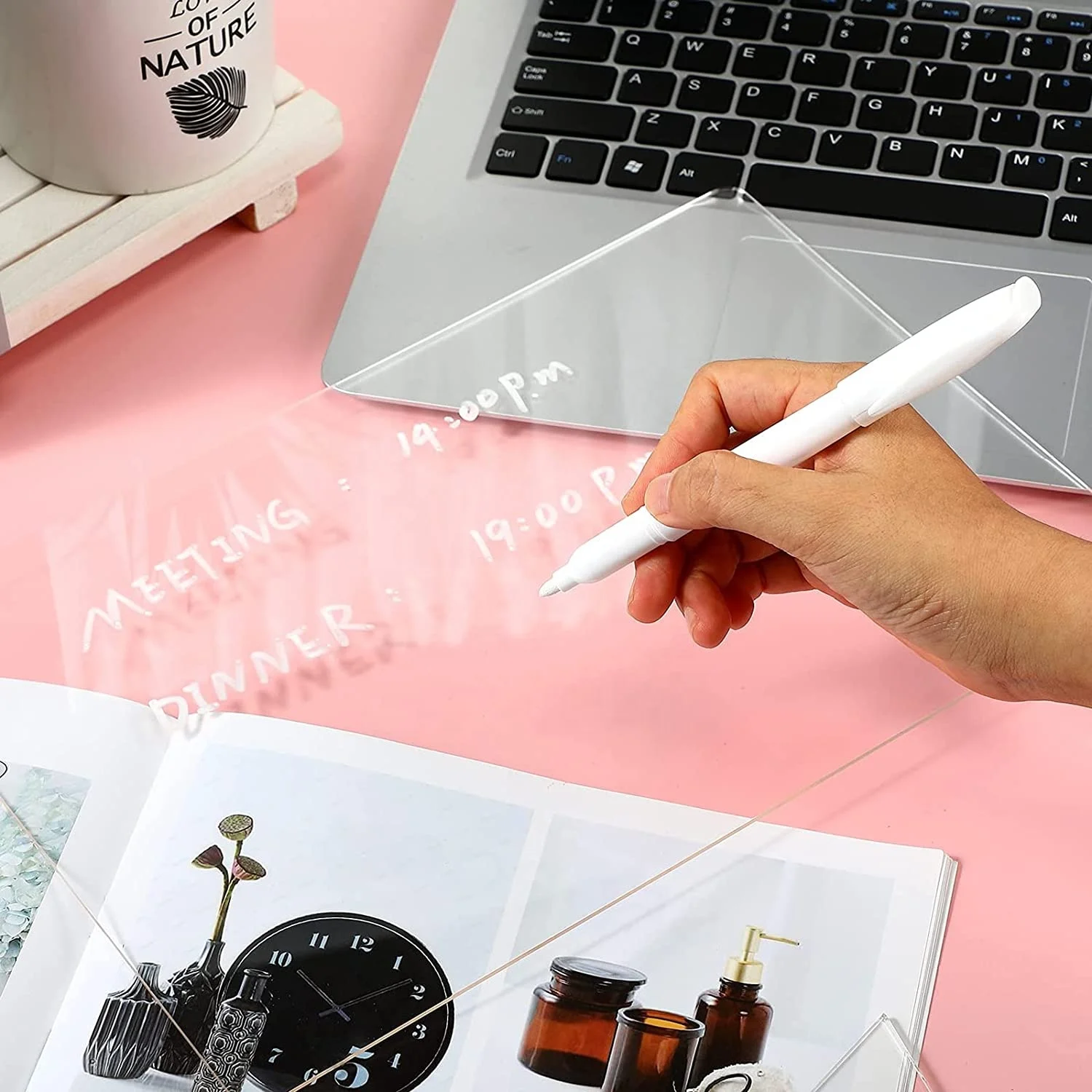 LED Message Board Luminous Acrylic Board for Office Acrylic Dry Erase Board with Light up Wooden Stand Lamp Base