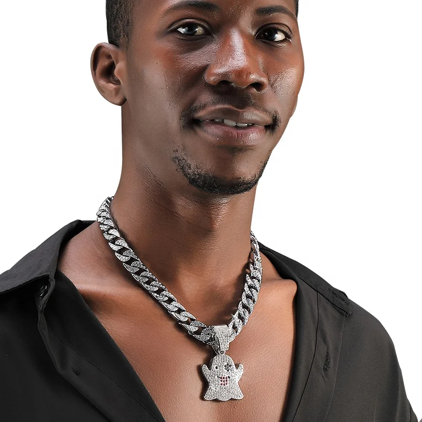 Manufacturer hip hop diamond funny ghost pendant chain gold plating chain necklace pendant for men jewelry