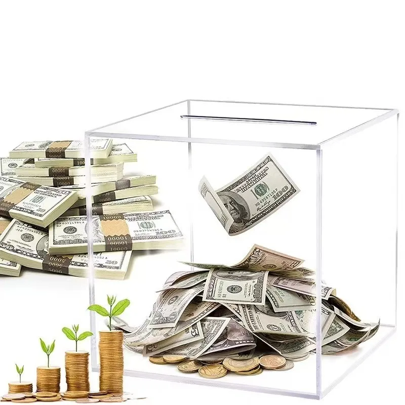 Small Modern Clear Acrylic Piggy Bank Break-to-Open Money Box Adults Kids Plastic Money Saving Piggy Bank Number Cylinder