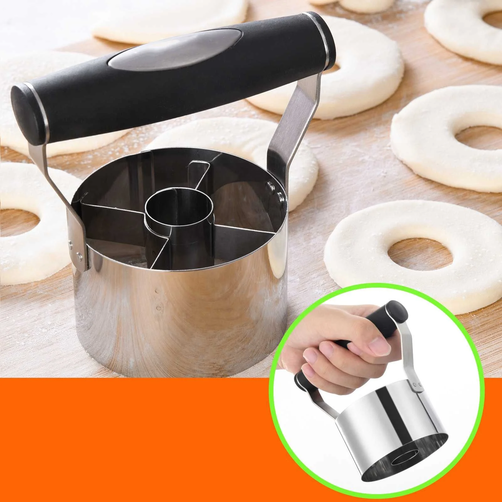 430 Stainless Steel Cake And Biscuit Mold Doughnut Cutting Mold With Soft Handle Circular Kitchen Baking Press