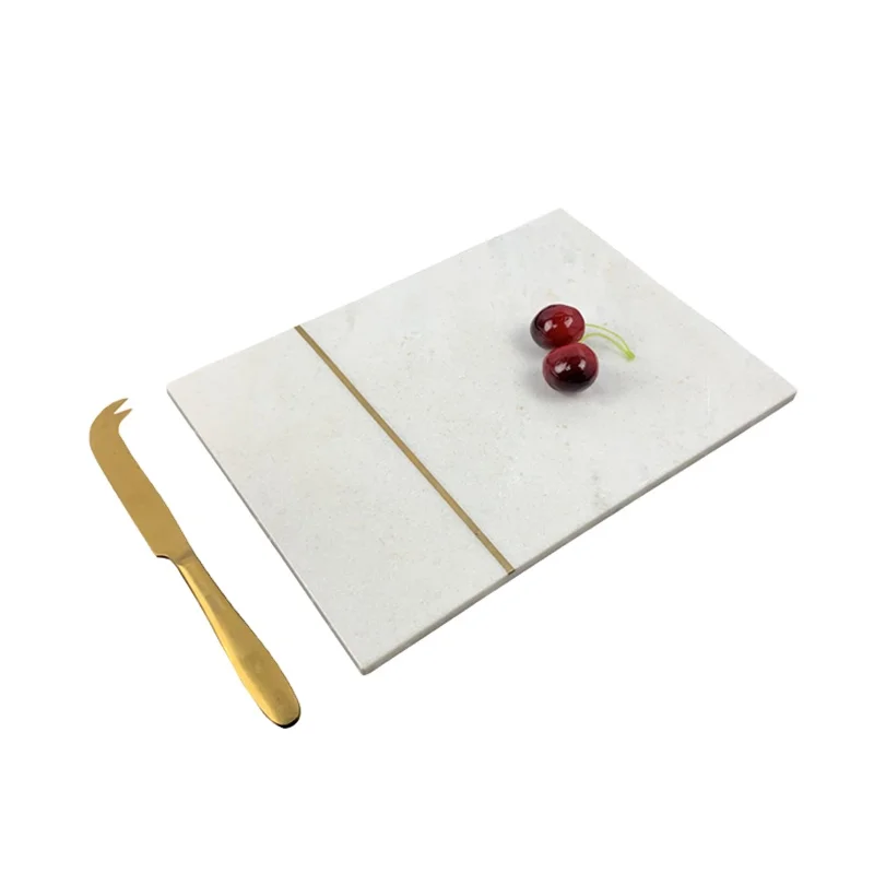 Commercial White Kitchen Cutting Cheese Placemat Blocks Marble Chopping Board With Inlaid Copper Strips