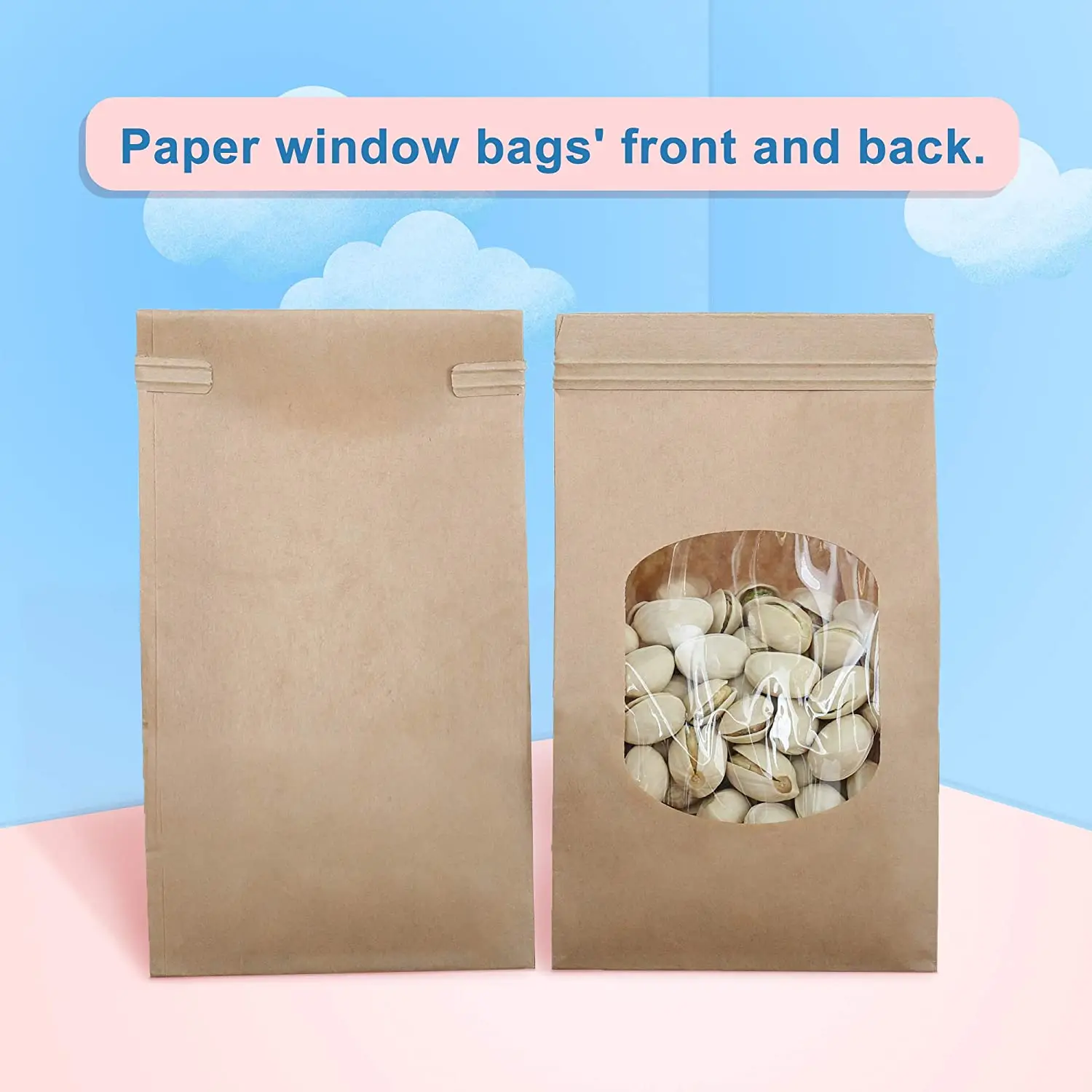 Transparent Window Design tin tie coffee bag classic Grease Proof Sturdy Bakery resealable food bag paper