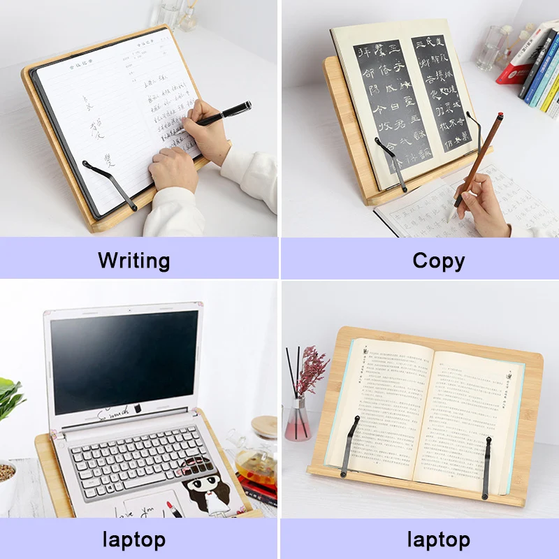 Foldable Adjustable Table Cookbook Rest Bamboo Reading Book Stand