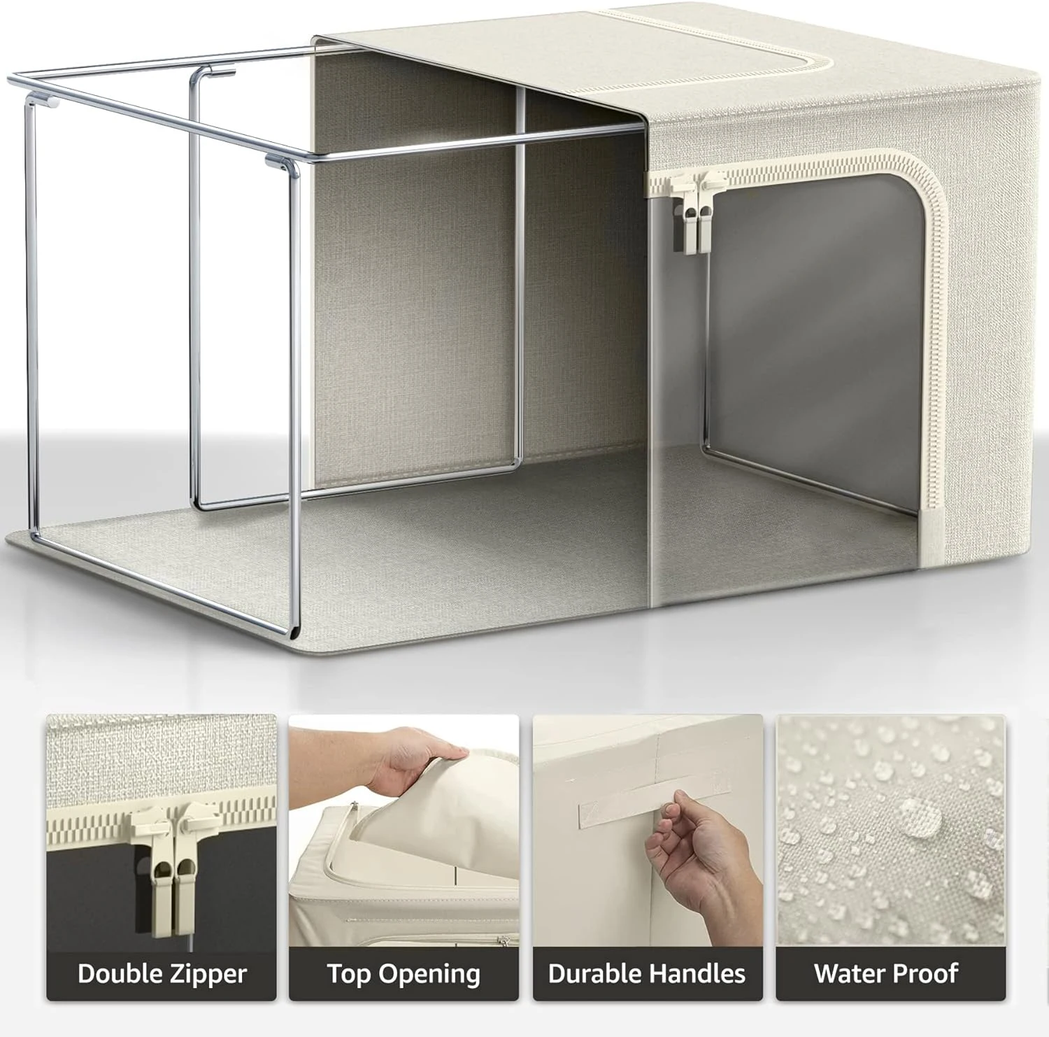 KUYUE Modern Design Jumbo Storage Bins Fabric Clothes Organizer Bags Storage Containers Metal Frame Stackable Foldable Oxford