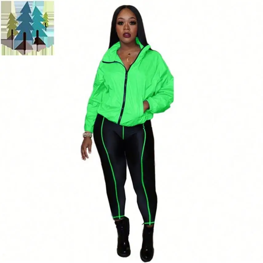 2 Pieces Set Neon Outfits Tracksuits Wholesale High Quality Sports Women Warm Long Sleeve Pants