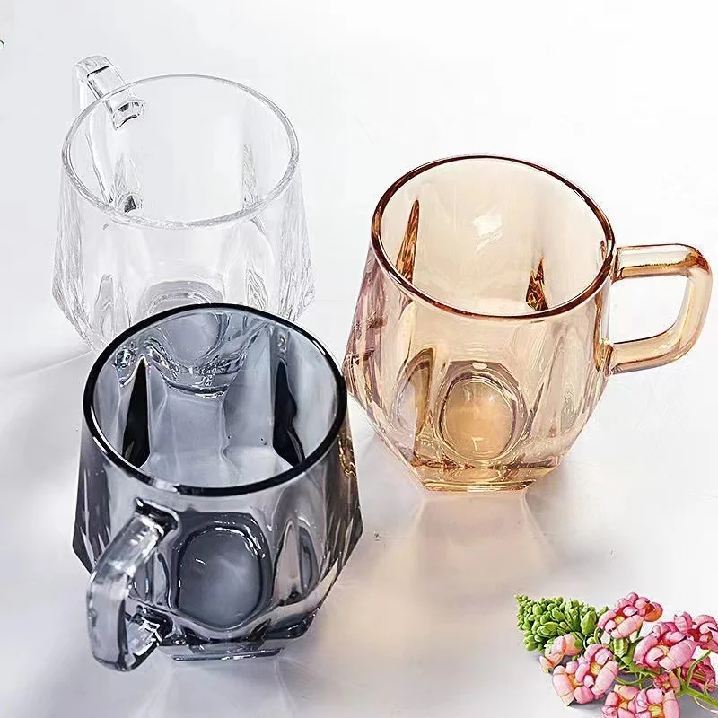 hot selling glass beer mug whiskey mug wide mouth hexagon coffee cup milk glass