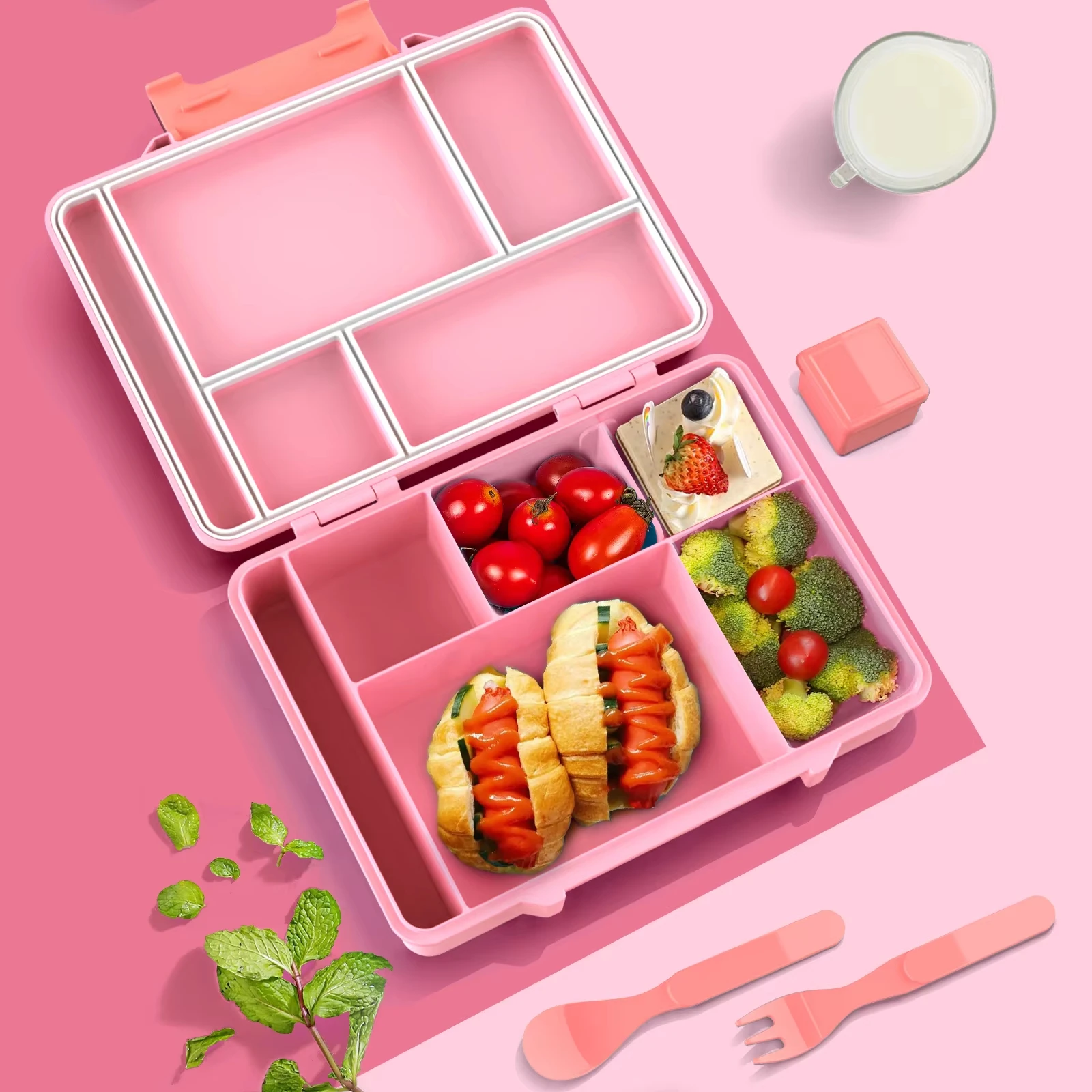 Custom Logo Microwave Safe Oven Compatible 5 Compartment Plastic Kids School Lunch Box Bento Box