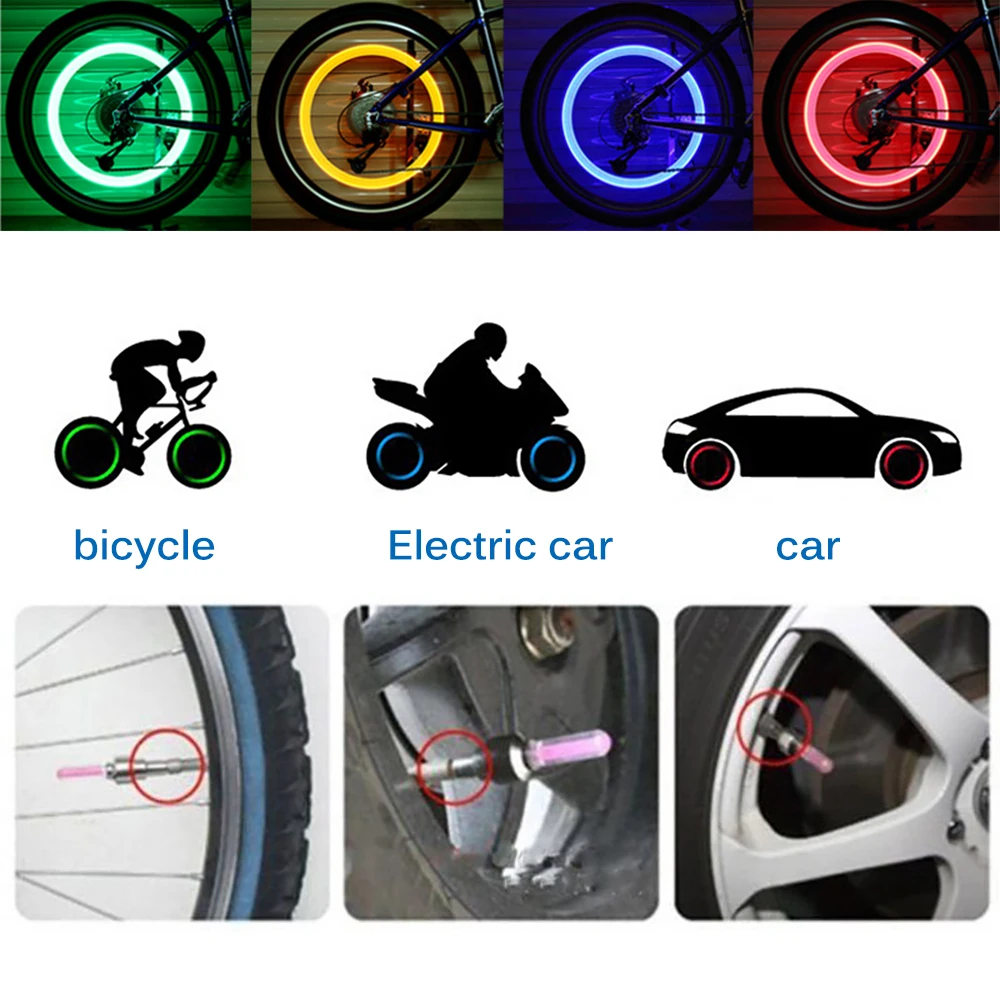 2PCS Bicycle LED Light Tire Valve Bicycle Flash Light Mountain Road Bike Cycling Tyre Wheel Lights LED Neon Lamp Cover Wheel