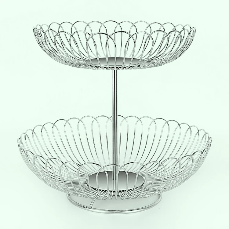 New design 2 tier stainless steel  wire fruit basket And can be disassembled using each layer separately