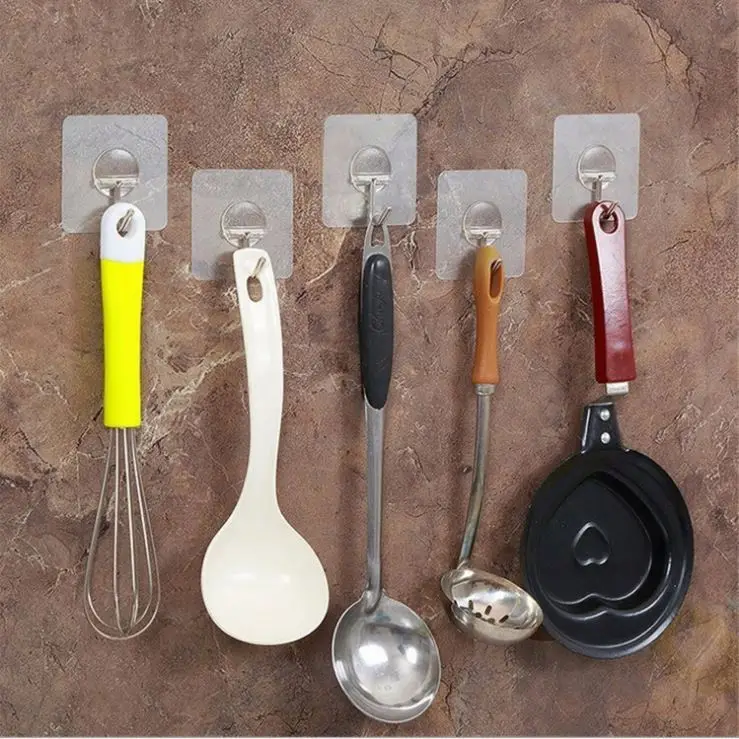 Wall Hooks 13lb Transparent Reusable Seamless Hooks Bathroom Kitchen Heavy Duty Self Adhesive Hooks