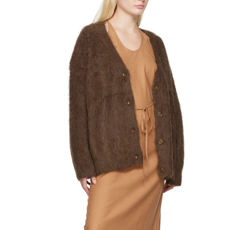 YT Custom Oversized Alpaca Wool Sweater Cardigan Women Knit Luxury Designer Fuzzy Coat Chunky Knitted Cardigan Casual Standard