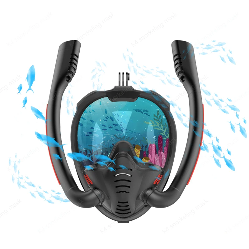 New Design Dual Snorkels Tube Rapid Release of Carbon Dioxide Full Face Breathing Oxygen Diving Waterproof Mask