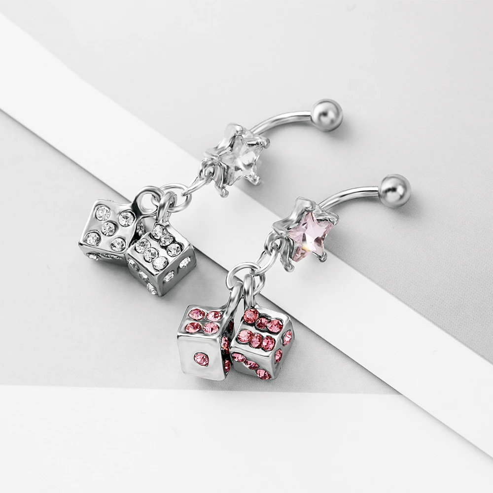 Stainless steel Dice Belly Button Ring Dangle Navel Belly Piercing Jewelry Crystal Navel Belly Rings for Women