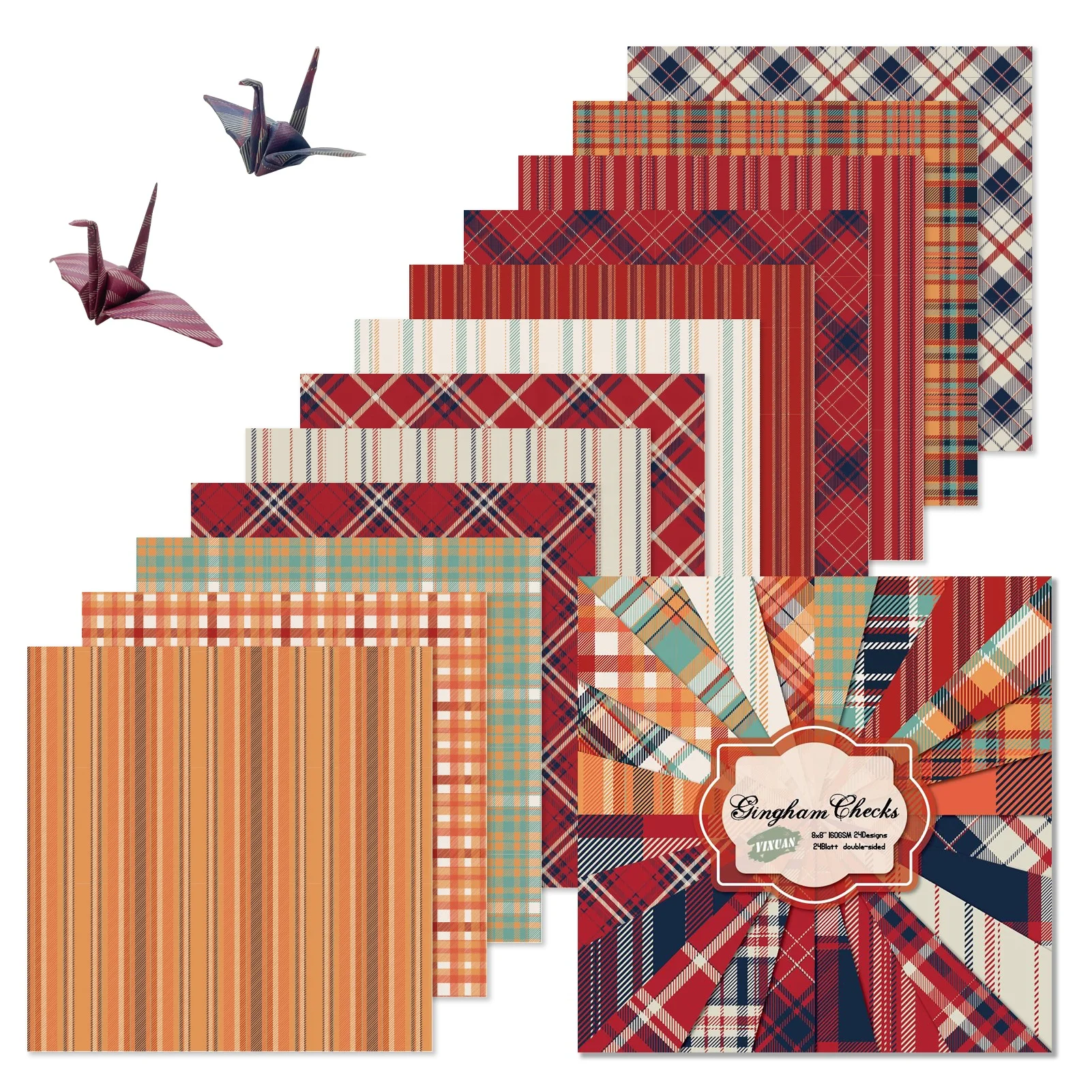 24 Sheets 160g/8'x8' Classic Pattern Paper Scrapbooking Paper Pack Double-sided Printing Scrapbook Paper Set