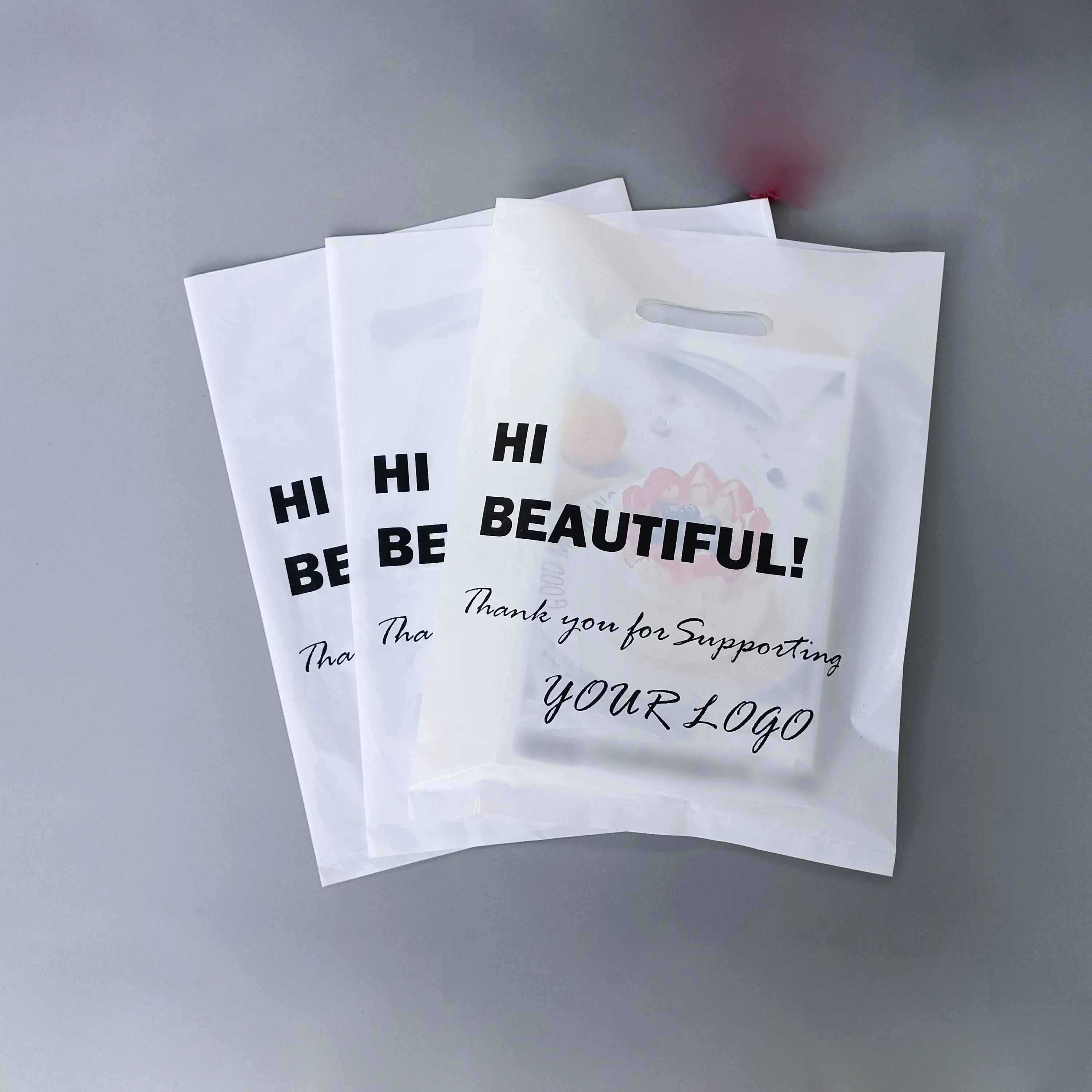 Custom logo printed black thank you die cut handle carry shopping packaging bags for boutique retail shopping plastic bag