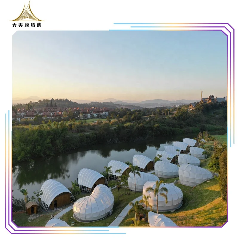 Luxury glamping tent hotel prefab house with bathroom and kitchen