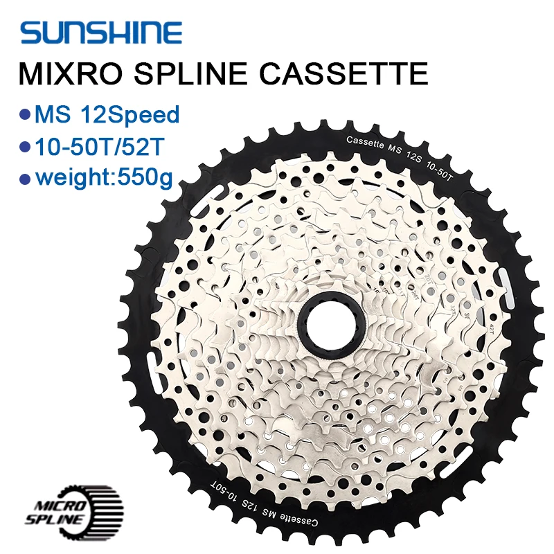 Sunshine MS Mountain Bike Parts Cassette Micro Spline Bicycle Flywheel 12-speed 10-50/52T Suitable for Shimano M7100 M8100 MS