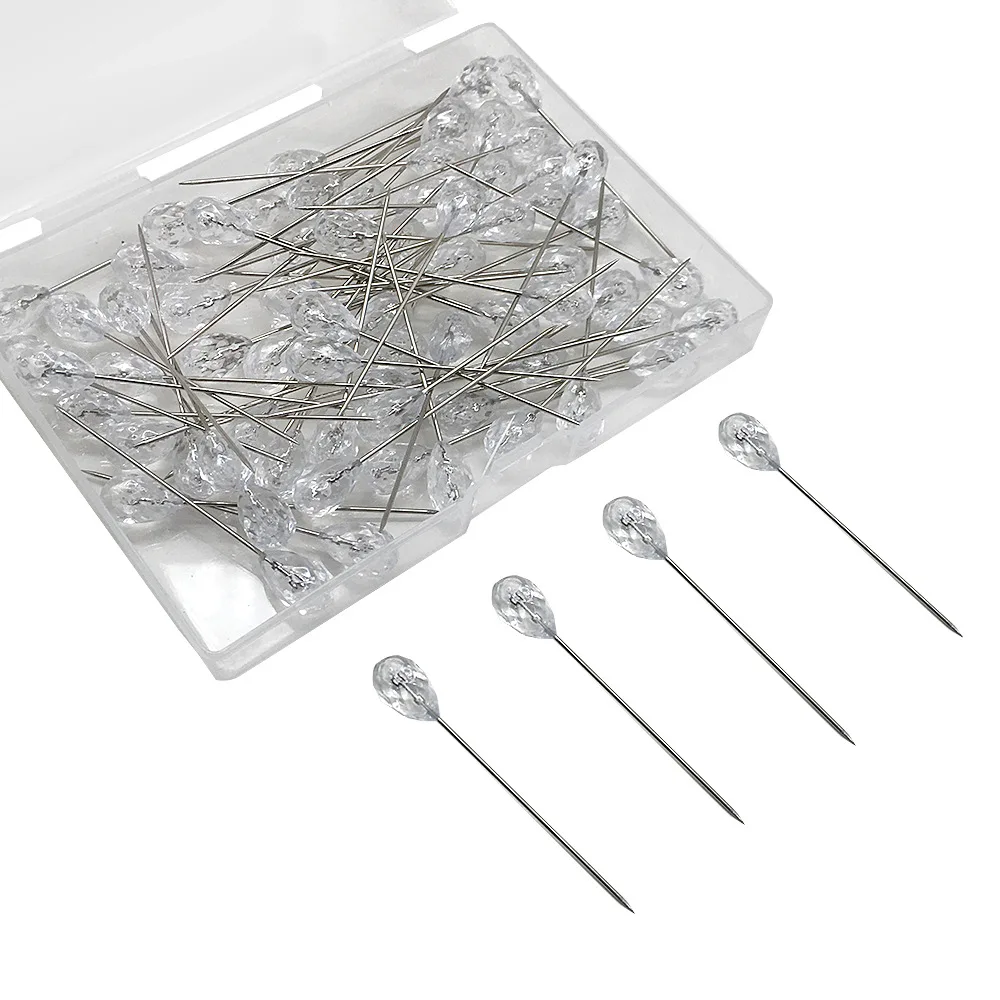 100 Pcs Clear Crystal Pear Head diamond Pins for Decorative Wedding Flowers Fixed Pin Brooch