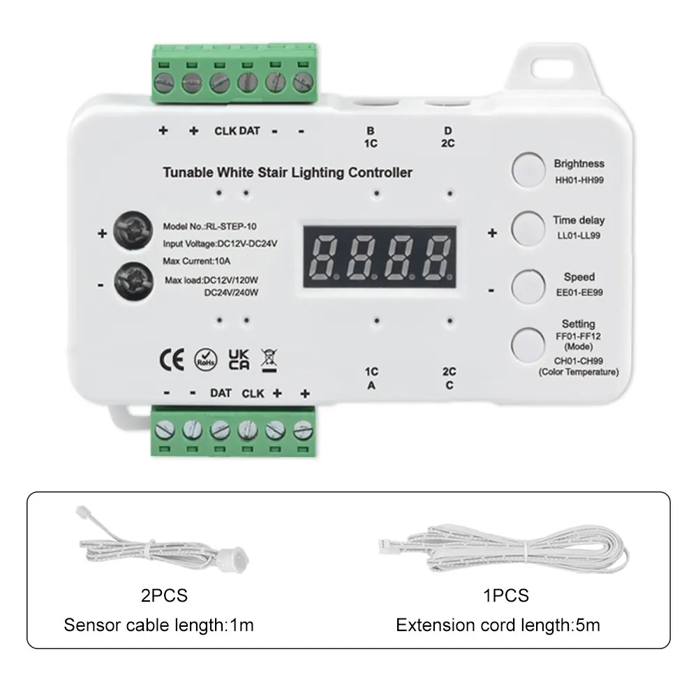 STEP-10 Tunable White LED Stair Lighting Controller DC12V DC24V CCT Adjustable Color Temperature Step Light Controller