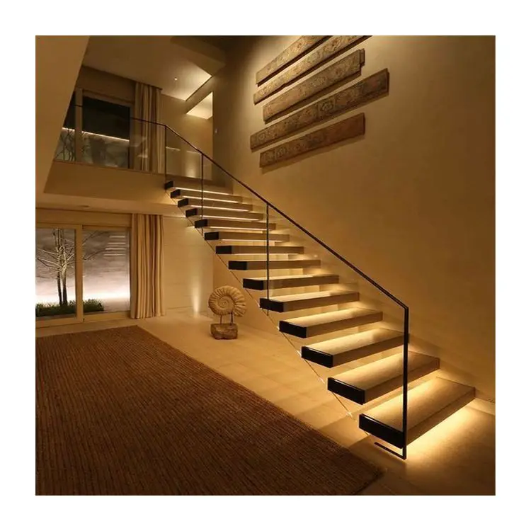 Luxury Indoor Prefabricated Prefab Modern Small Space Loft Floating Wood Stairs