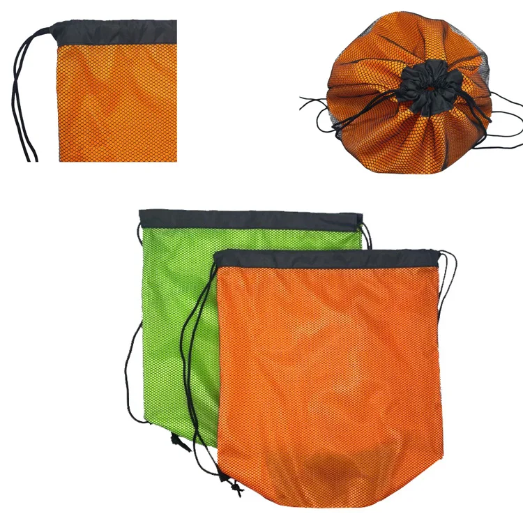 New design custom promotional advertising basketball bag training 2 layers polyester mesh round bottom drawstring sack pack