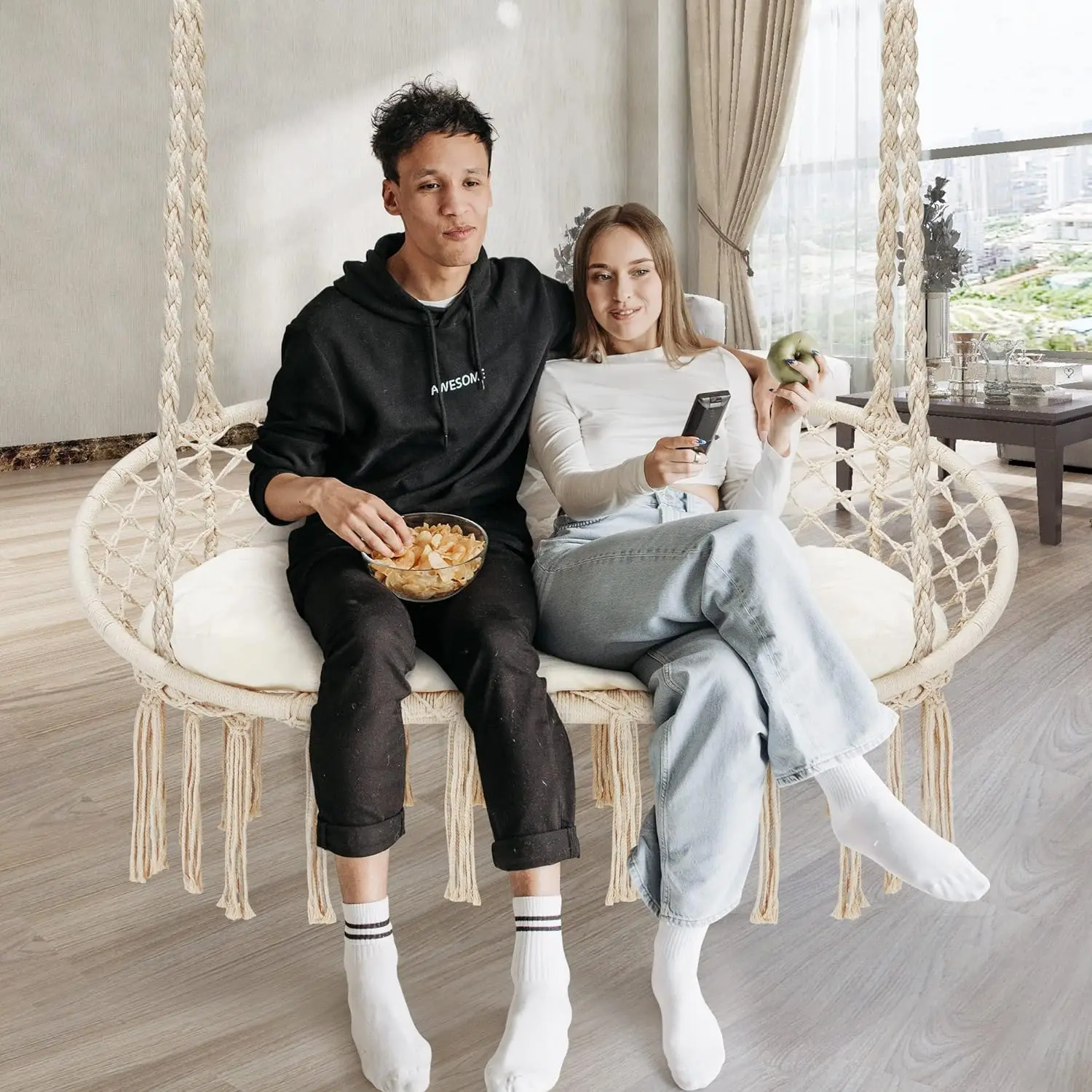 Patio Hanging Swing Factory Wholesale  Macrame Double Patio Hanging Swings for Adults