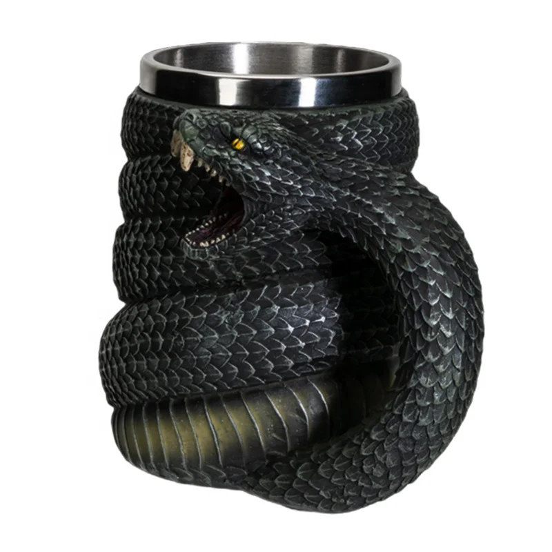 Custom Bar Home Decor Animal Coffee Cup Simulation resin green Anaconda stainless steel beer Mug