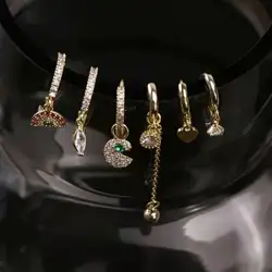 wholesale mixed designed zirconia jewelry 2021 earrings set stainless steel asymmetric earrings