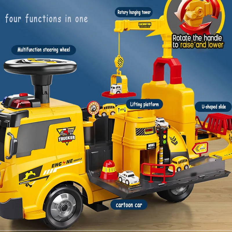 New design fire-fighting scooter toy kids multifunctional puzzle transforming car dual force steering wheel vehicle toys for boy