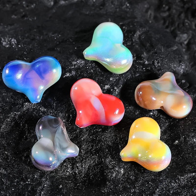 50pc/bag DIY UV Plated tie dye color heart acrylic beads for jewelry making bracelet phone chain keychain beads cute charms bulk