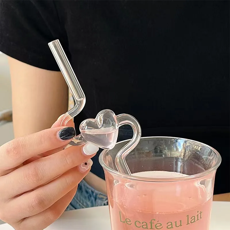 factory direct sell heart shaped curved straws colored reusable glass straws