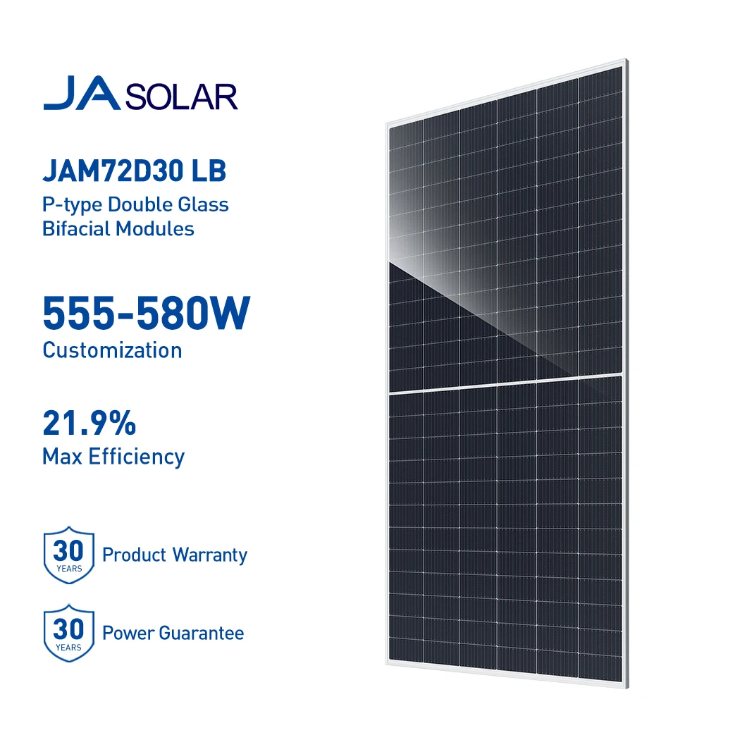 30 Years Warranty JA Solarium DeepBlue3.0 JAM72D30LB Bifacial 570w 575w 580w Dull Glass Solar Panels