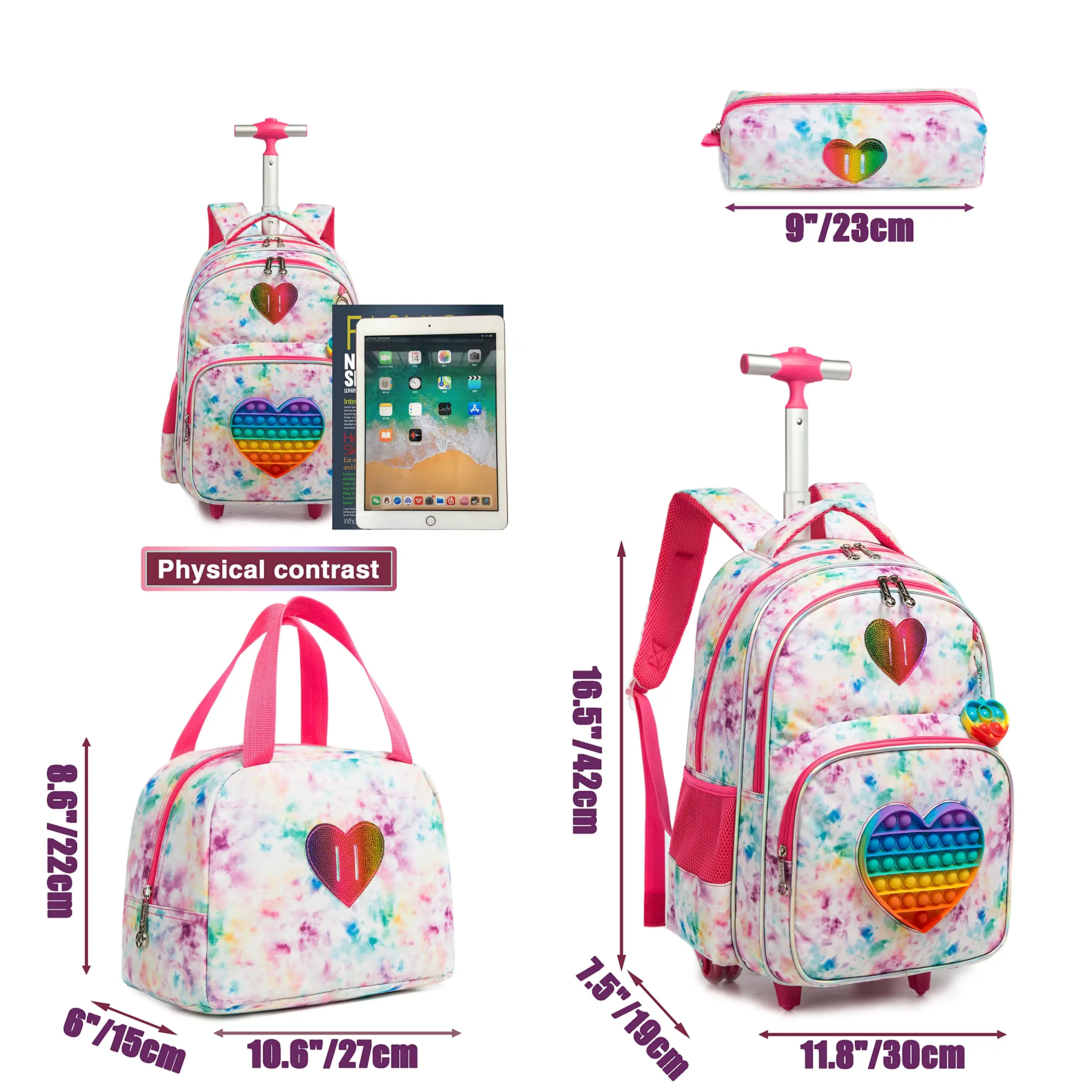 POP Fidget Rolling Backpack for Girls Push Popper Bubble Fidget Toy Wheels Backpacks