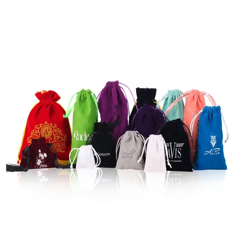 2022 New Design Customized Logo Dust Bag Printing Logo Pouch Wholesale Velvet Drawstring Gift Bag