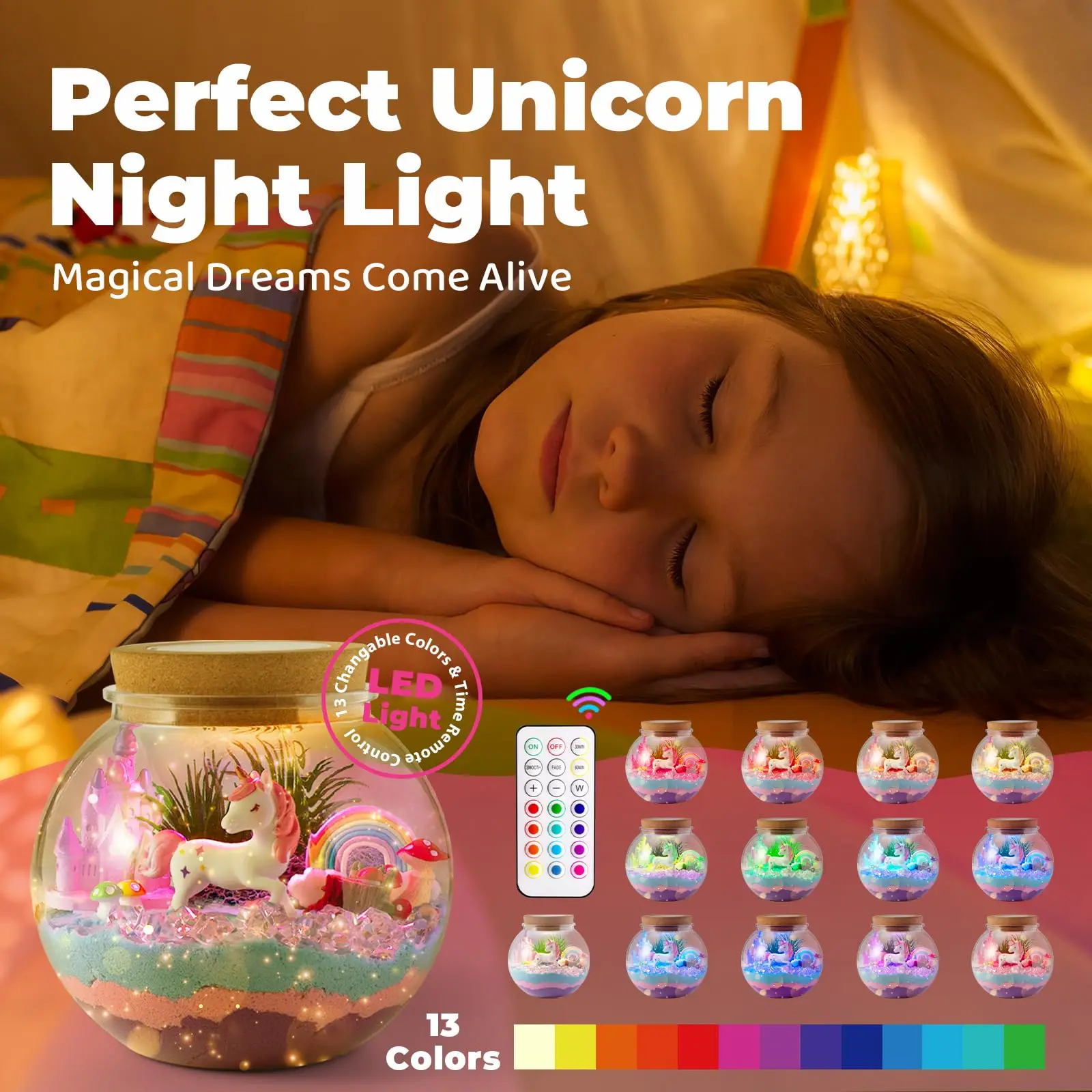 Unicorn Light-Up Terrarium Kit for Kids LED Night Light Birthday Gift Unicorn Toys for Girls DIY Arts and Crafts Kit for Kids