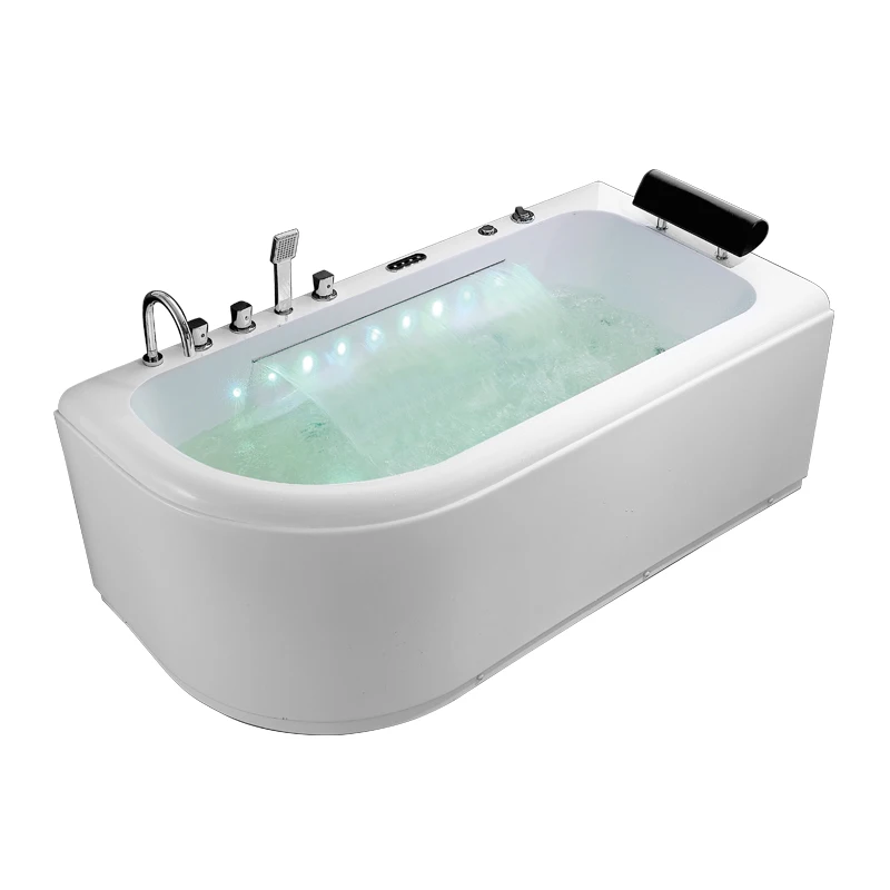 K-8615 china design waterfall jetted led light glass whirlpool couples black acrylic bathtubs massage