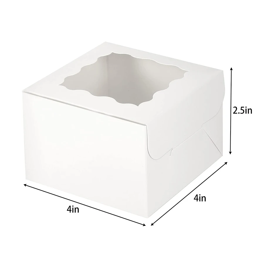 Custom 4x4x2.5 Inches White Bakery Boxes with Window Small Treat Boxes Mini Cake Boxes for Dessert or Pastry and cookie