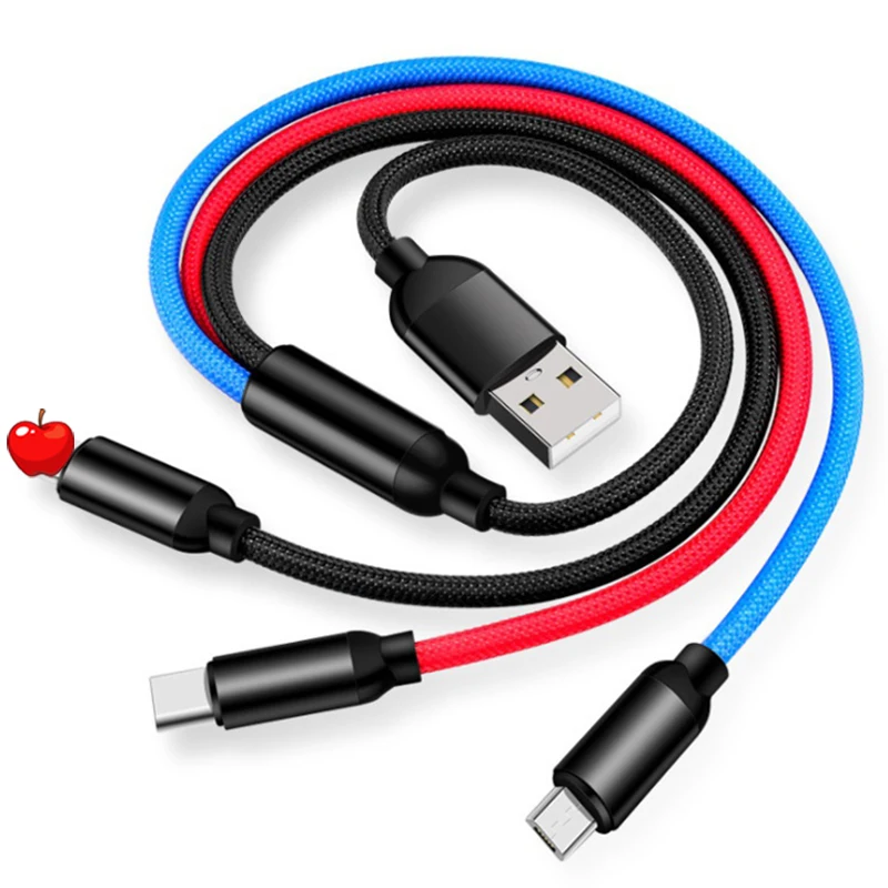 Более высокая скорость зарядки 3 А I6, V8 и 3-разъём Type-C в одном и том же с кабелем разные цветовые ветви